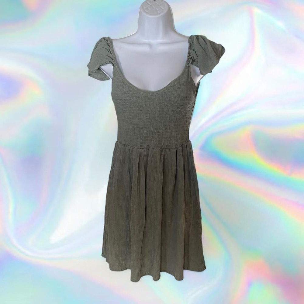 Rue21 Olive Mini Dress with Ruched Sleeves